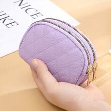 Rhombus Embroidered Coin Purse Double Layer Zipper Key Organizer Large Capacity Double Zipper Card Holder For Women Wallet Mini Wallet Purse Wallet Coin Wallet