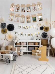 1st Birthday Photo Banner For Baby From 1 Months To 12 Months, First Birthday Decorations Boy Girl Monthly Milestones Garland | First Birthday Photo Banner Pre-Strung With Frame,Baby's First Birthday Party Supplies, Decorative Banners