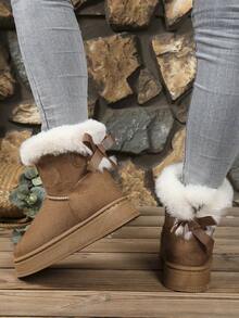 Women's Thick Sole Fashion Boots, Solid Color Y2K Casual Cute Faux Fur Patchwork Outdoor Warm Comfortable Snow Boots, Suitable For Outdoor, Vacation, Winter