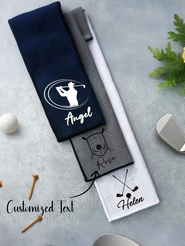 (Customized Pattern Text) Golf Sports Towel Mountaineering Button Printed Sports Towel Ultra Fine Fiber Portable Wiping Rod Ball Towel Yoga Towel Golf Triple Fold Towel