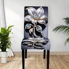 Bộ 4/6/5/7 tấm bọc ghế và khăn trải bàn họa tiết hoa đá quý bạc cao cấp, 4 tấm (4 tấm bọc ghế), 6 tấm (6 tấm bọc ghế), 5 tấm (1 khăn trải bàn + 4 tấm bọc ghế), 7 tấm (1 khăn trải bàn + 6 tấm bọc ghế), Trang trí bàn ăn hình chữ nhật và ghế, Thanh lịch và có thể tháo rời, Thích hợp cho gia đình, nhà hàng, khách sạn - Nhiều màu - Xem 7