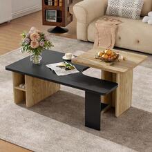 MERAX Set Of 2 Nesting Coffee Tables Farmhouse,Rectangle Coffee Table Living Room,Wood Finish Coffee Table Set, Small Coffee Tables, Sofa Side Table For Living Room, Black - Black - View 1