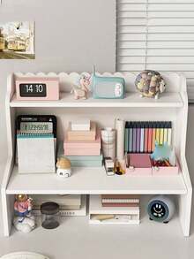 1pc White Wood-Plastic Composite Storage Rack For Bedroom,Living Room,Office, Dorm Desktop Organizer For Cosmetics, Figurines, Books, Pens, Calendar, Lipstick, Facial Mask Etc. Acrylic Ladder Display Stand, 3-Tier Trapezoidal Display Stand, Home Storage Display Stand Jewelry Cosmetics Display Stand, Multi-Layer Organizer Transparent Display Stand Cake Stand Perfume Rack - White - View 4