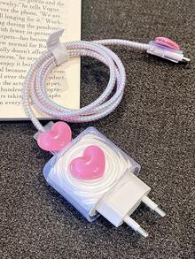 Set da 5 custodie morbide e trasparenti a forma di cuore e onda per [Caricabatterie da 20W Versione Europea Protettore] Protezione Cavo