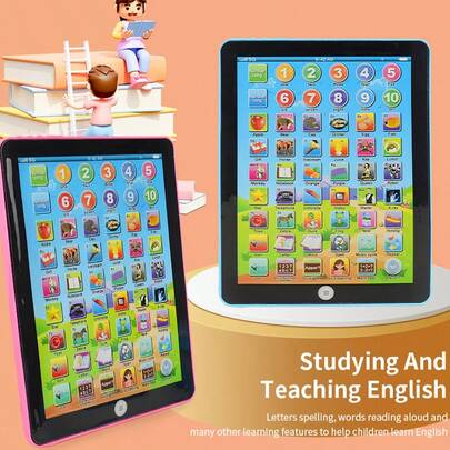 1pc Kids Mini Tablet Learning Machine - English Early Education Touch Reader, Children's Birthday Gift Toy! Teaches Alphabet, Numbers, Words, Music, Math, Early Development Interactive Toy, Random Battery Cover Color