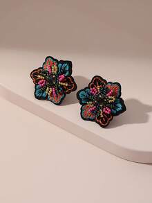 Bead Decor Flower Stud Earrings Valentines - Multicolor - View 11