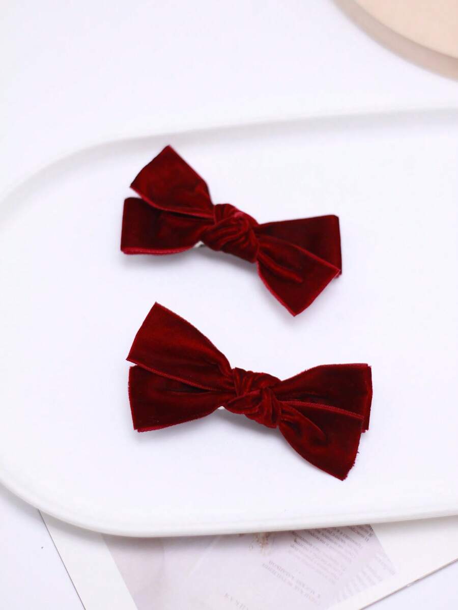 2pcs Women's Burgundy Velvet Bow Hair Clips, Cute Side Hairpins, Sweet Girl Hair Accessories Suitable For Daily, Christmas, Back To School, Date, Valentine's Day, Claw Clips, Hair Claws, Hair Slide, Hair Barrettes, Fall, Winter Outfit For Women, Bows