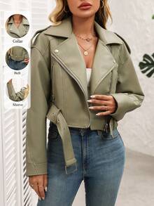 女士纯色简约拉链短夹克，日常穿着