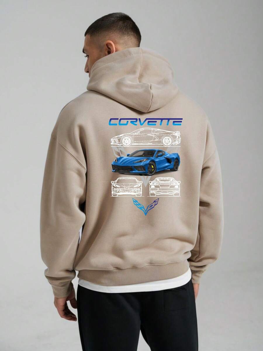 Sudadera para hombre tipo hoodie diseño CORVETTE - Beis - Ver 1