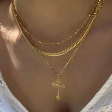 Cross Necklace For Women 14K Gold Plated Dainty Heart Cross Pendant Choker Simple  Cute Cross Diamond Necklace Faith Jewelry Religious Minimalist Gift2025 - Layered  Cross-sL - View 3
