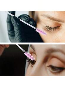 70pcs/Set Rose Red Mascara Disposable Micro Eyelash Comb Brush Set, Eyelash Extension Brush, Mascara Applicator Wands - Hot Pink - View 3