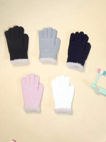 1 Par / 2 Pares de Guantes de Invierno Acolchados para Niños, Guantes de Punto Cálidos y a Prueba de Frío de Dedo Completo para Niños y Niños, Adecuados para Exteriores y Esquí, Apropiados para Niños de 3 a 12 Años - Peluche de color sólido - Ver 4