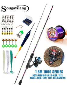 SOUGAYILANG 1.8m Spinning Rod & Reel Combo 5.2:1 Gear Ratio Aluminum Spool - Freshwater Fishing Kit For Gift Trout Bass Catfish Beginners Set (Fishing Line Bait Accessories Random) - Multicolor - View 14