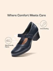 Women's Chunky Low Block Closed Toe Heels Round Toe Mary Janes Pumps Elegant Comfortable Classic Dress Work Shoes - 藏蓝色 - 查看 4