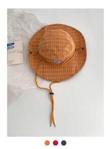 1 件女士多巴胺对比条纹宽边渔夫帽，户外徒步露营钓鱼防晒帽，轻质亚麻夏季渔夫帽 - 斜條紋撞色掛繩 - 查看 19