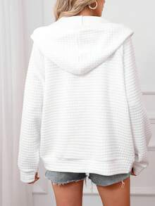 Plus Size Women Hooded Drawstring Long Sleeve Zip-Up Casual Sports Jacket