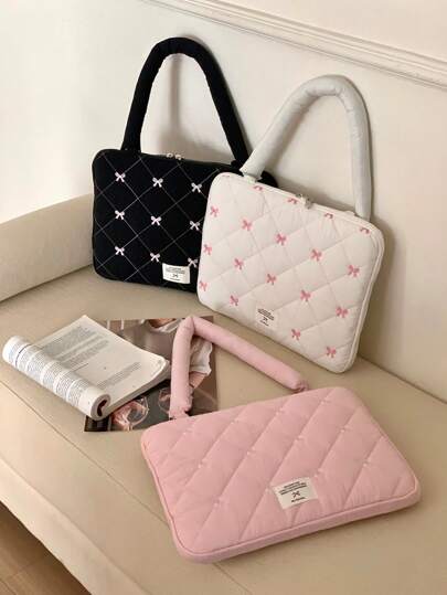 Bow Embroidered Laptop Bag, Compatible With MacBook 13/14 Inches 15/15.6 Inches, Laptop Shoulder Bag Laptop Bag For Women Case College Essentials Back To School Laptop Sleeve Autumn University Essentials