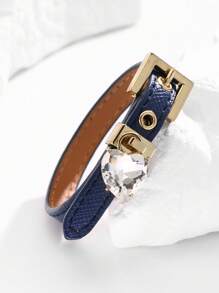 1pc Faux Diamond Bracelet, Leather Cuff With Rhinestones, High-Quality Electroplated Non-Fading, Suitable For Women's Daily Wear, Holiday Gift Choice