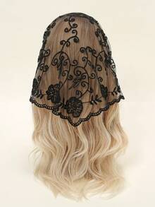 1件时尚花卉刺绣蕾丝头巾，复古女士三角头巾，优雅头饰发饰，教堂祈祷及婚礼面纱，新娘蕾丝曼蒂拉，秋季服装，女士情人节配饰