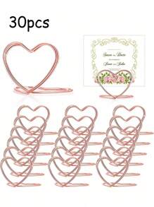 10/20/30/50 件心形金属照片夹支架婚礼桌号姓名座位卡夹适用于情人节生日派对桌标装饰