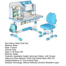 Premium Kids Study Desk Chair Set, Height Adjustable Children School Study Table Chair Set With Astronaut Pattern, Ergonomic Desk Chair With Large Writing Board, Bookshelf And Drawer (Pink, Blue) - Blue - View 11