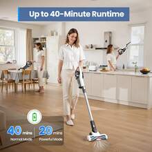 LAMZIEN 无绳吸尘器，15KPA 家用吸尘器，40 分钟运行时间，带充电电池的立式吸尘器，双手持式轻型吸尘器，适用于宠物毛发、地毯和硬木地板 - 查看 3