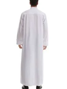 Arabischer Stil Herren unifarbener Stehkragen Doppelknopf Langbademantel