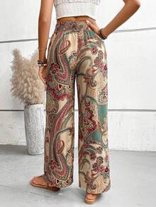 Women's High-Waisted Wide-Leg Pants, Summer Fashion, Versatile, Printed, Elastic, Casual, Suitable For Beach Dates - Màu Khaki - Xem 4