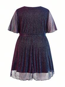 Enliva 大码女式 V 领喇叭袖荷叶边下摆渐变色派对/晚礼服，适合派对、情人节