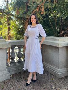 DUNA STRIPED MAXI DRESS Elegant Casual Buttons On The Front WOMEN'S FASHION - White - View 6