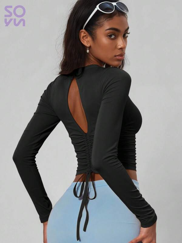 Soyun Women's Sports Long Sleeves Pleated Slim Fit Yoga Outdoor Sports And Leisure Entertainment And Gym