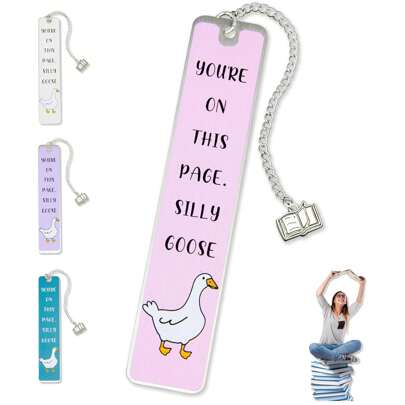 Silly Goose Bookmark, Cute Funny Bookmarks For Women Metal Book Mark Pink Bookworm Bookmark Bookish Accessories Cool Gifts For Book Lovers Reading Club Christmas Birthday Present