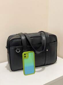 8am Work Ol 手提包，简约时尚的女士 PU 手提包，纯色个性化大容量单肩包，女士商务休闲包，适合办公室、商务和工作学校包，非常适合返校、大学、中学、高中、工作、商务、通勤，带拉链的时尚手提包，女士工作包，适合日常优雅和特殊场合，学生手提包，多个隔层，非常适合海滩、学校、工作和日常使用 - 黑色 - 查看 5