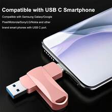 Reletech 玫瑰金双 USB 闪存盘 - C 型和 USB 3.2 双头 OTG 记忆棒，金属机身拇指驱动器，适用于手机/电脑/笔记本电脑（即插即用，无需适配器） - 粉色 - 查看 4