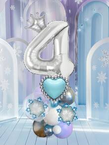 25pcs/Set Royal Princess Theme Luxury Party Decoration Balloon Set - Includes 32-Inch (Approx. 80cm) Deluxe Number Balloons (0-9 Silver/Pearl Pink/Purple/Gold), 18-Inch Clear Balloons, 10-Inch Romantic Heart Balloons (Red/Purple/Pink/Blue), And Exquisite Mini Balloons (Gold Crown/Silver Crown/Shell/Rose/Snowflake), Perfect For Frozen, Ice Palace Theme/Underwater Kingdom Theme/Magic Castle Theme/Rose Garden Theme And Other Royal Princess Style Celebrations, Baby Shower - Multicolor - View 3