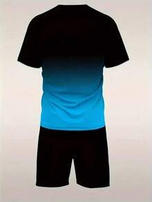[AICJ Ropa de dormir] Conjunto de 2 piezas de ropa de dormir casual para hombre, camiseta con gráfico de corona y corazón de naipe y pantalón corto de pijama, adecuado para primavera y verano, azul claro fresco - Azul - Ver 8