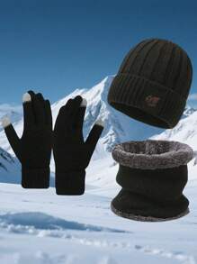 3 件套男士针织羊毛便帽、柔软保暖围巾和触摸屏手套、温暖冬季礼品套装冬季配饰冬季服装 - 彩色 - 查看 2