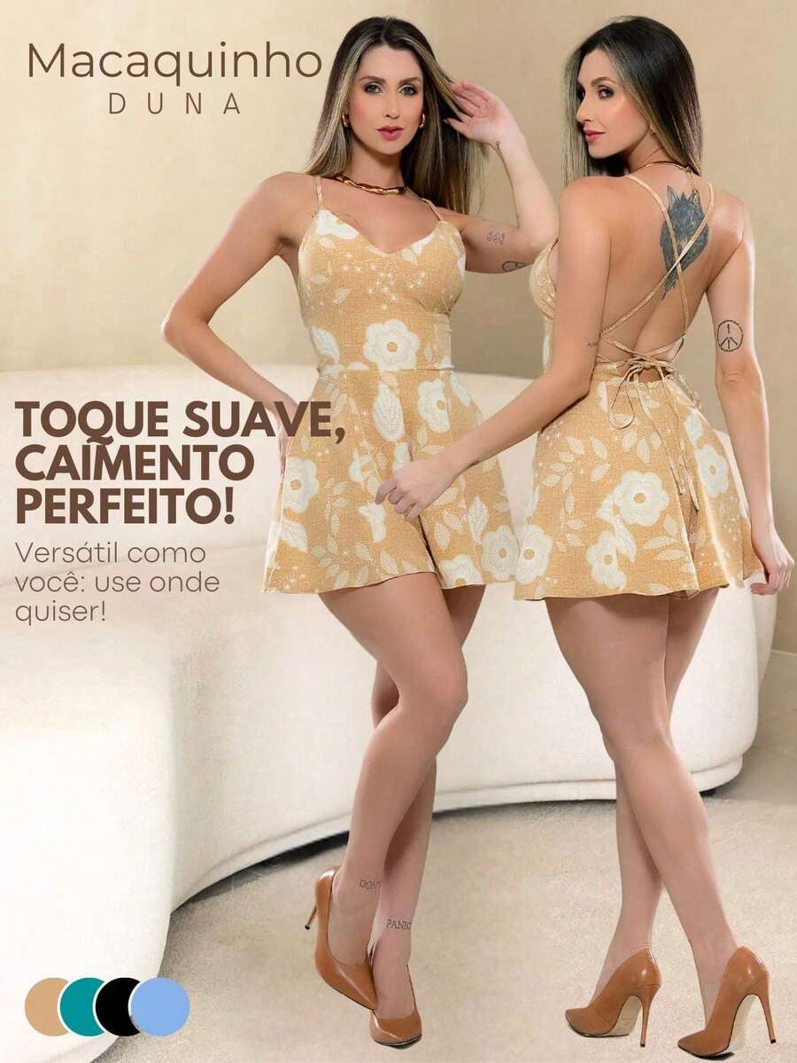 Macaquinho Floral com Costas Abertas – Alças Finas, Caimento Perfeito e Tecido Suave para Dias Quentes e Momentos Especiais