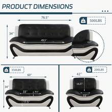 Leather Living Room Furniture Sets, Sectional Sofa Sets Modern Faux Leather Couch 6-Seat Sofa For Living Room(Sofa+Loveseat+Chair)Furniture Living Room Living Room Set Sectional Couch, Black & White - Đen & Trắng-6 chỗ ngồi (Sofa + Ghế dài + Ghế) - Xem 10