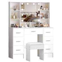 Teousev Makeup Dressing Table With LED Mirror Bedroom Vanity Unit Set With Stool Drawer White ,7-Drawers Vanity Dressing Table Makeup Desk With LED Light Mirror Dresser Desk - White - View 10