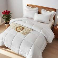 7Pcs/5Pcs Chic Bed Comforter Set, Designed With Geometric Quilting, Suitable For Hotel Bedroom Room Decor, Suitable For All Four Seasons, Soft And Comfortable Summer Bedding Set, Including 1 Comforter, 4 Pillowcases, 1 Flat Sheet And 1 Fitted Sheet. - White - View 6