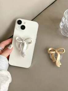 1pc Bowknot Engraved Letter Phone Grip Holder, Electroplated Acrylic Creative Cute High-Quality Aesthetic Expandable Grip Stand, 2-In-1 Adhesive Sticker & Holder, Suitable For Most Smartphones - Multicolor - View 4