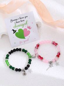 ZIRUISP 1 对邪恶女巫启发友谊手链，邪恶女王王后公主玻璃串珠首饰，极简主义 Y2K 风格，适合音乐节、四季礼物、情人节礼物 - 1對皇冠女巫帽串珠手鍊 - 查看 19