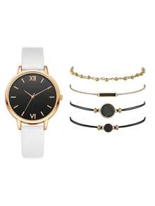 Nuevo conjunto de relojes minimalista, reloj de cuarzo con correa de piel de PU, conjunto de reloj de mujer con pulsera