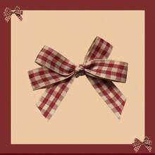 2 piezas/4 piezas Pinzas para el cabello con moño a cuadros rojos lindos, accesorios para el cabello, accesorios para la cabeza, pasadores - Rojo - Ver 4