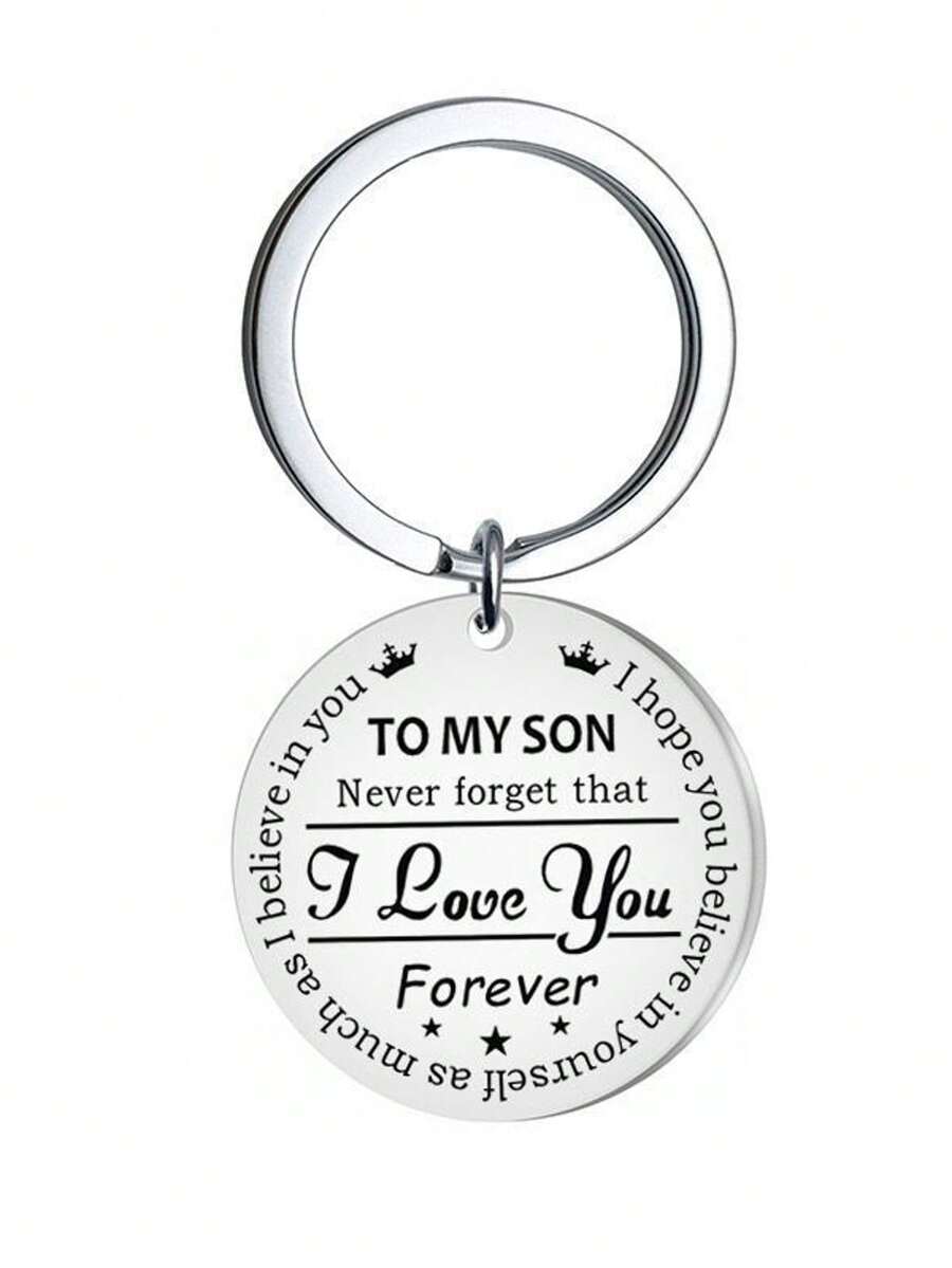 1pc To My Son Stainless Steel Keychain Pendant, Simple Design Gift For Son, Backpack Accessory - Silver - View 1