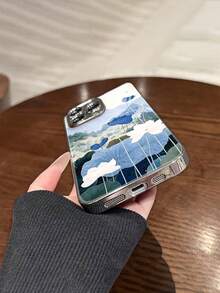 1 件时尚蓝莲花图案钢化玻璃材质带镜头膜，电镀防摔防刮防指纹 TPU 全边软手机壳，适用于苹果机型 - 彩色 - 查看 5