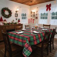 1/36 件圣诞红绿格子图案装饰数码印花桌布 - 矩形和圆形涤纶可洗桌布，适用于室内餐厅装饰、家庭聚会、礼物、节日派对、客厅、厨房、酒店宴会 - 格紋-紅綠 - 查看 2