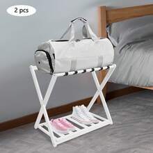 Foldable Luggage Rack, 2-Piece Bamboo Luggage Rack, Capable Of Carrying 35-40kg, Suitable For Short-Term Rental, 25.2 * 15.35 * 22.83 Inches - 白色 - 查看 4
