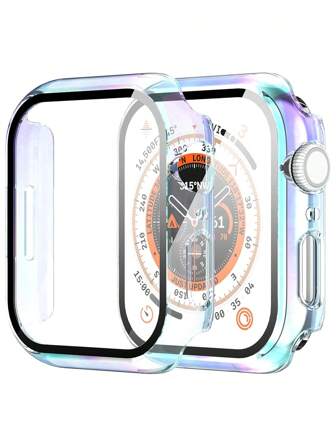 Buit In Tempered Glass Screen Protector- All Around Hard PC Protective Watch Case High Definition Ultra-Thin Cover For Apple Watch Series Ultra/SE/11/10/9/8/7/6/5/4/3/2/1, For Apple Watch Case 38/40/41/42/44/45/46/49mm, Intelligent Watch Case Accessories, Colorful